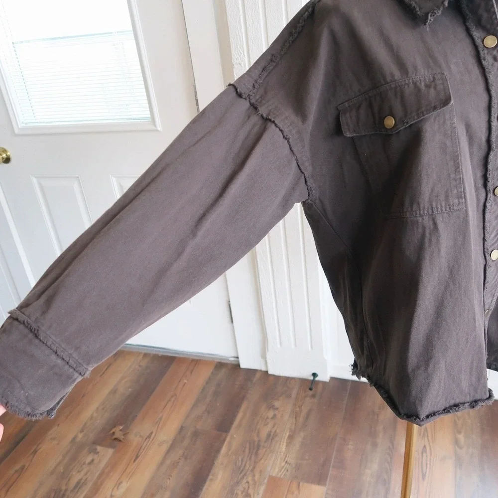 La Miel Womens 100% Cotton Military Jacket S Brown Layer Grunge Fairycore Earthy
